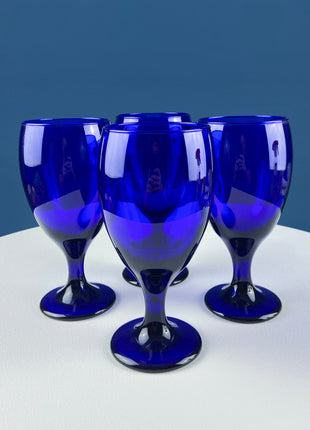 Cobalt Blue Glass Water Goblets. Set of 6 Modern Stemware. Dark Blue Minimal Glassware. Serveware. Dining Room. Gift for Him or Her.