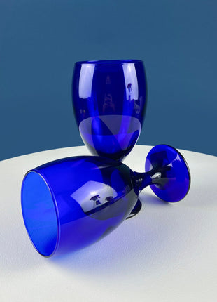 Cobalt Blue Glass Water Goblets. Set of 6 Modern Stemware. Dark Blue Minimal Glassware. Serveware. Dining Room. Gift for Him or Her.