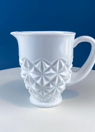 Westmoreland Milk Glass Pitcher with Geometrical Pattern. Modern White Jug. Dining Room Decor. Country Cottage. Gift for Him/Her.