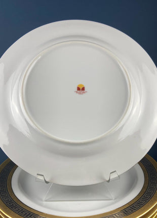 Stunning White Gold & Platinum Dish Set with Greek Motif. 11 Dinner, 12 Salad, 11 Soup Plates, 8 Berry Bowls. Vintage Sheng Xing Porcelain.