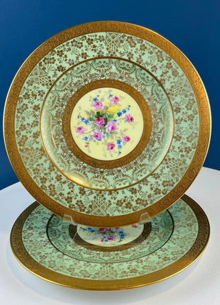 Antique Hutschenreuther Porcelain Tea/Coffee Set of 12. Stunning Hand Painted Floral Details. Rich Embossed Gold Band. Dining Room Decor.