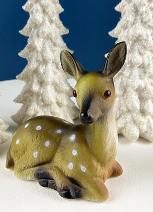 Vintage Ceramic Deer Figurine. 1950's Hand Painted Deer. Christmas Decor. Holiday Mantle Display. Log Cabin. Kids Room. Gift for Him Her.