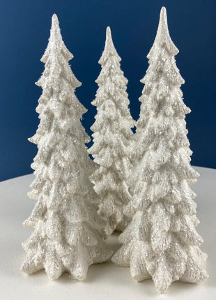 Large 11" Tall Pine Tree Covered in Snow and Glitter. Magical Christmas Village Accessory. Large Spruce. Holiday Decor. Table Display.