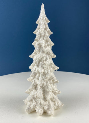 Large 11" Tall Pine Tree Covered in Snow and Glitter. Magical Christmas Village Accessory. Large Spruce. Holiday Decor. Table Display.