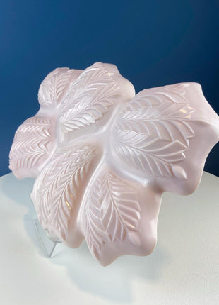 Vintage Shell Pink Jeanette Milk Glass Divided Serving Platter. Stunning 3-d Feather Motif. 6 Section Bowl. Appetizers Condiments Fruit.