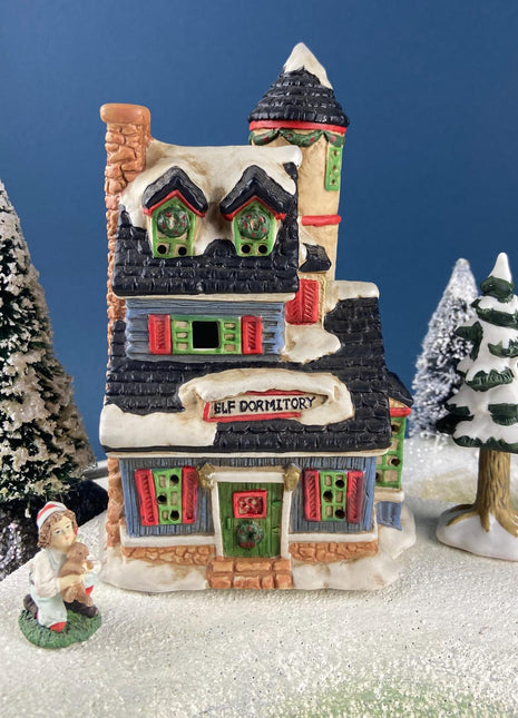 Elf Dormitory Illuminated Hand Painted Christmas Village House. Mercurie 1992. Alternative Holiday Home or Retail Decor. Kids' Room.