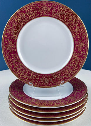 Red & Gold Salad or Dessert Plates with Matching Berry Bowls. Floral Motif. Harmony House. Set of 6. Dining Rm Decor. Holiday Table Decor.