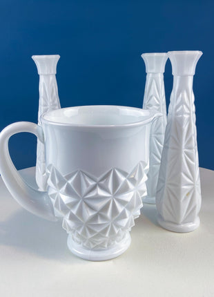 Westmoreland Milk Glass Pitcher with Geometrical Pattern. Modern White Jug. Dining Room Decor. Country Cottage. Gift for Him/Her.