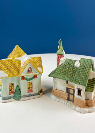 Village Collection of Small Christmas Illuminated Houses. Set of 4 Different Buildings: Inn, Hardware, Public House and Victorian House.