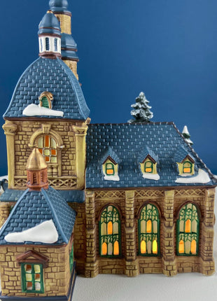 Porcelain Christmas Village St. Mary's Cathedral. Illuminated House of Worship. Home Retail Holiday Decor. Christmas Celebration. Kids Room.