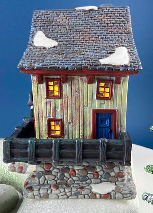 Landgrove Water Mill Porcelain Christmas Village House by O'Well. Santa's Workbench Collection. Holiday Home or Retail Display. Kids Room.