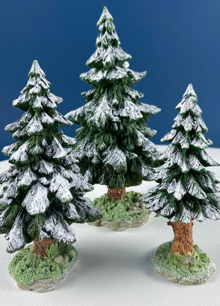 Snowy Scotch Pines by Dept. 56. Beautifully Detailed Snow Covered Trees for Christmas Village. Holiday Home or Retail Display. Set of 3.