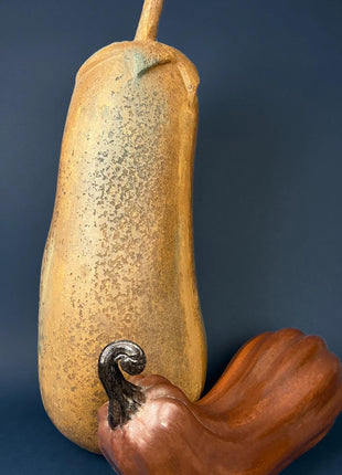 Vintage Hand Blown Orange Glass Pumpkin. Marbled Effect. Green Stem. Fall Halloween Thanksgiving Decor. Home Retail Display.