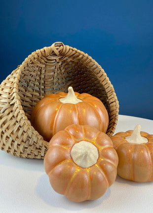 Vintage Hand Blown Orange Glass Pumpkin. Marbled Effect. Green Stem. Fall Halloween Thanksgiving Decor. Home Retail Display.