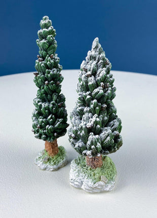 Village Snowy Evergreens by Dept. 56. Set of 6 Medium Trees Cypresses for Christmas Village. Holiday or Retail Display. Kids Room.