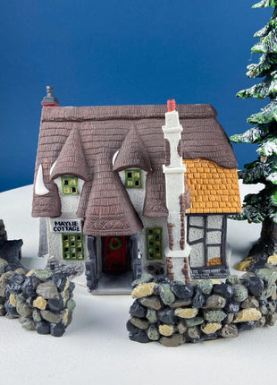 2 Rounded Stone Walls with Built-In Benches by Dept. 56 for Christmas Village. Realistic Rock Fence. Holiday Accessories. Seasonal Decor.