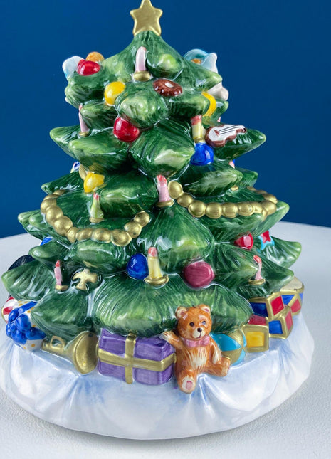 Colorful Ceramic Christmas Tree Richly Decorated in Toys and Ornaments. Holiday Home Decor. Table Centerpiece. Kids Room. Gift for Friend.