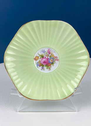 Vintage Foley Tea Cup & Saucer: Mint Green Floral Fine Bone China with Elegant Fluting
