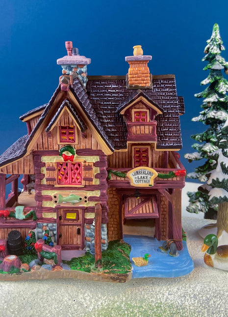 Illuminated Fishing Cabin by Lemax. Cumberland Lake Cottage. Magical Christmas Holiday Display for Home or Retail. Gift for Fisherman Dad.