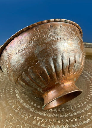 Primitive Hand Pounded Copper and Tin Bowls. Set of 4 Different Containers. Beautiful Fluting. Rustic Home Decor. Gift for Him or Her.