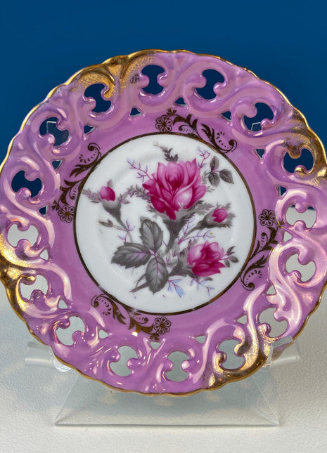 Pink Collection of Vintage Saucers. Mix & Match. Set of 5 Mostly Pink Plates with Lacey Reticulated Edges. Cute Gift Idea for Her.