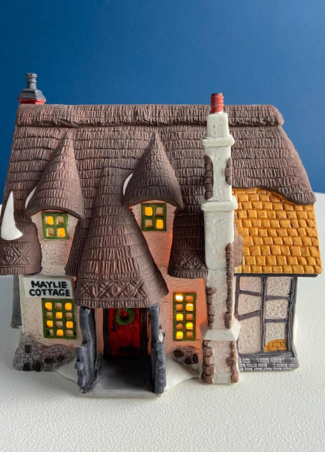 MayLie Cottage Porcelain Christmas Village House by Dept. 56. Dickens' Village Series. Illuminated Holiday Home Retail Display. Kids Room.