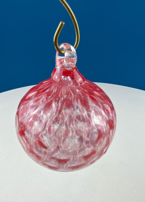 Collection of Red Pink & Orange Toned Hand Blown Glass Orbs for Christmas Tree. 3"-5" Diameter Art Glass Spheres. Retail Home Holiday Decor.