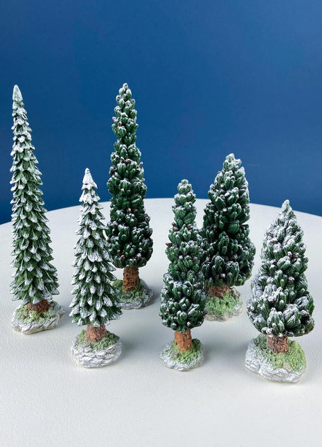 Village Snowy Evergreens by Dept. 56. Set of 6 Medium Trees Cypresses for Christmas Village. Holiday or Retail Display. Kids Room.