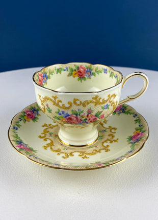Vintage Paragon Minuet Tea Cup and Saucer, Floral Embroidery Motif