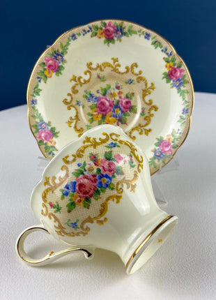 Vintage Paragon Minuet Tea Cup and Saucer, Floral Embroidery Motif