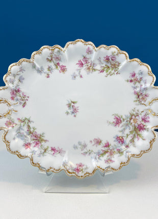 Oval Haviland Limoges Platter with Scalloped Edge. Stunning Porcelain Serving Dish. Wild Roses Motif. French Country. Serviceware.