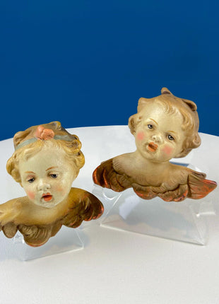 Vintage Hand-Painted German Cupid Hanging Figurines. Cute Girl and Boy Cherubs. Wall Art. Holiday Home Decor. Collectible Angels.