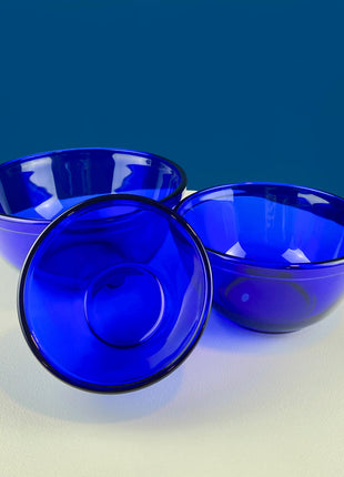 Cobalt Blue Glass Nesting Bowls. Set of 3 Serving Dishes of Varying Sizes. Dark Blue Minimal Glassware. Modern Farmhouse. Dining Room Decor.