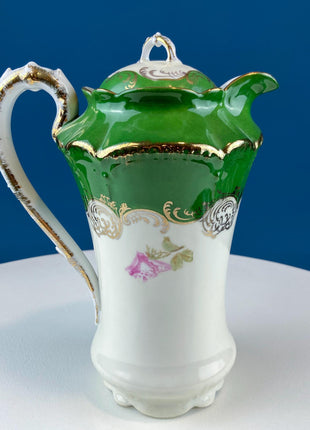Antique Royal Bavarian Coffee Pot, Hand Painted Pink Roses, Art Nouveau