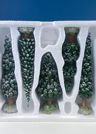 Large Village Snowy Evergreens by Dept. 56. Set of 5 Trees Cypresses for Christmas Village. Magic Holiday Home or Retail Display. Kids Room.