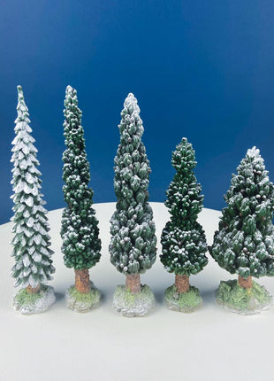 Large Village Snowy Evergreens by Dept. 56. Set of 5 Trees Cypresses for Christmas Village. Magic Holiday Home or Retail Display. Kids Room.