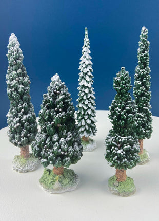 Large Village Snowy Evergreens by Dept. 56. Set of 5 Trees Cypresses for Christmas Village. Magic Holiday Home or Retail Display. Kids Room.