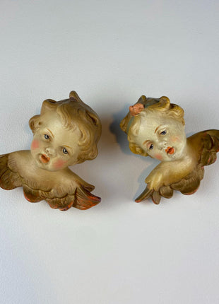 Vintage Hand-Painted German Cupid Hanging Figurines. Cute Girl and Boy Cherubs. Wall Art. Holiday Home Decor. Collectible Angels.