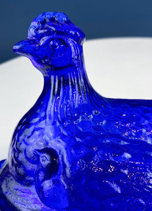 Vintage Shaped like a Nesting Dove Cobalt Blue Glass Lidded Serving Dish. Deep Blue Color. Dining Room Decor. Charming Gift for Him or Her.