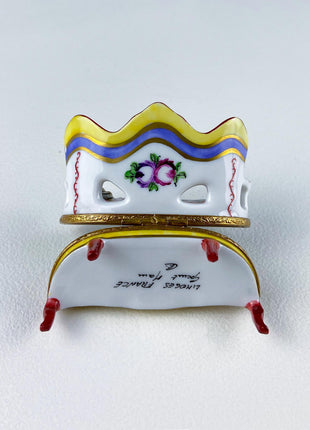 Loveseat Miniature Porcelain Limoges Box. Highly Collectible Pill, Trinket, Ring Box. Gift for Him or Her Couch Potato Partner Couple.