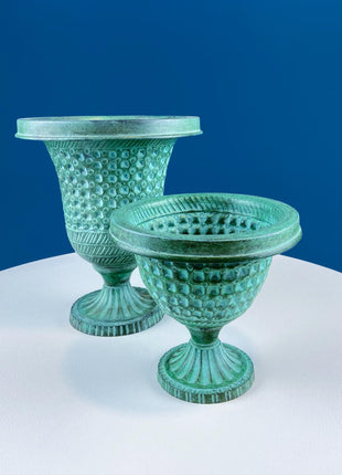 Rustic Green Metal Vases Planter Urns. Set of 3 Varying Shapes & Sizes. Dry Flower Arrangements. Home Garden Display. Florist Supplies.