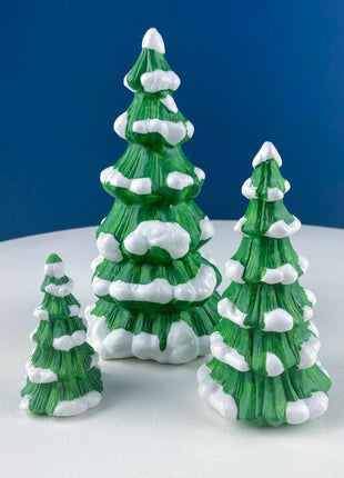 3 Porcelain Snow Covered Pines for Christmas Village or Home Retail Display. Seasonal Decor. Gift for Him or Her, Kids, or Kid at Heart.