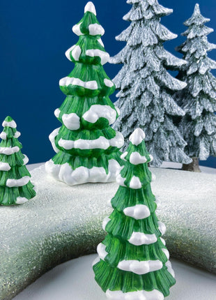 3 Porcelain Snow Covered Pines for Christmas Village or Home Retail Display. Seasonal Decor. Gift for Him or Her, Kids, or Kid at Heart.