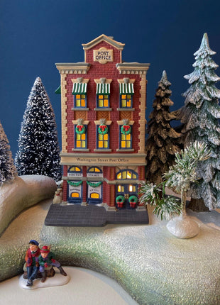 Illuminated Christmas Village Washington St. Post Office House by Dept 56. Christmas in the City. Holiday Home Retail Decor. Gift for Him