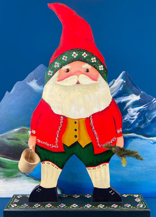 Two Hand-Painted on Wood German Santas or Elves. Rare Belsnickles in Traditional Folk Dress. Nordic Christmas Decor. Home Retail Display.