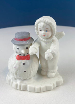 Polar Pals Playing in Snow Under Lit Christmas Tree. 3 White Porcelain Cupid Figurines Celebrating Friendship. Kids Room. Night Light.