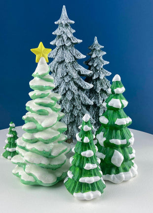 3 Porcelain Snow Covered Pines for Christmas Village or Home Retail Display. Seasonal Decor. Gift for Him or Her, Kids, or Kid at Heart.