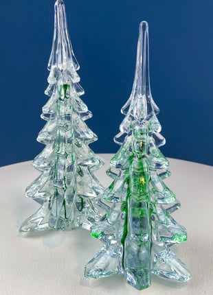 Lead Crystal Christmas Tree with Green Speckles. Hand Crafted Glass Pine Tree. Stylish Dining Table Decor. Seasonal or Everyday Display.