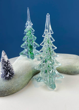 Lead Crystal Christmas Tree with Green Speckles. Hand Crafted Glass Pine Tree. Stylish Dining Table Decor. Seasonal or Everyday Display.