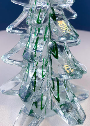 Lead Crystal Christmas Tree with Green Speckles. Hand Crafted Glass Pine Tree. Stylish Dining Table Decor. Seasonal or Everyday Display.